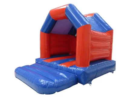 Red and blue inflatable bounce house with a simple design, spacious jumping area, and durable build. Perfect for events. Buy online now!